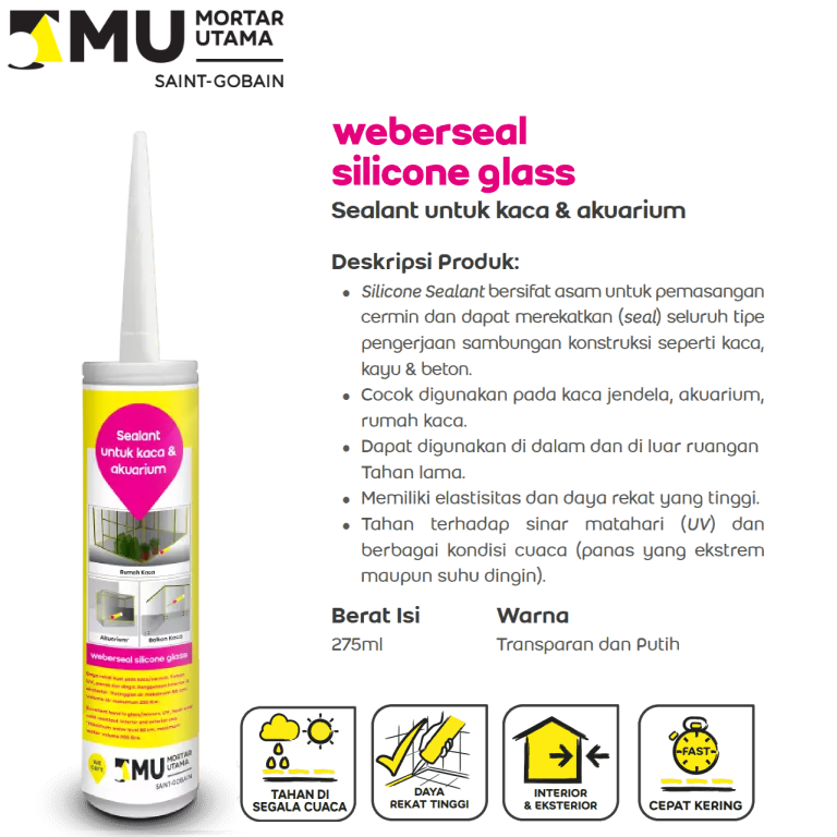 SEALANT MU WEBERSEAL SILICONE GLASS (275ML) - TRANSPARANT