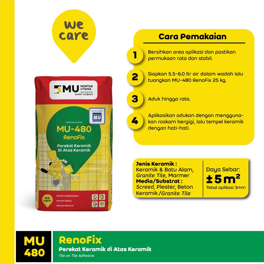 PEREKAT KERAMIK ATAS KERAMIK MU-480 RENOFIX (25KG)