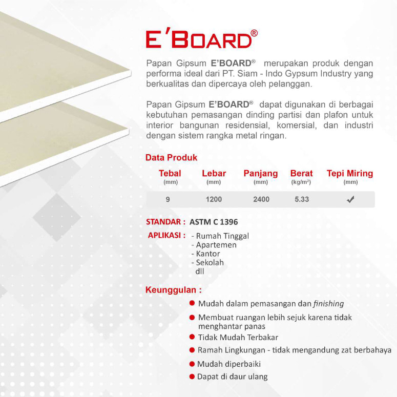 PAPAN GIPSUM E'BOARD - 9MM PAPAN GIPSUM E'BOARD - 9MM