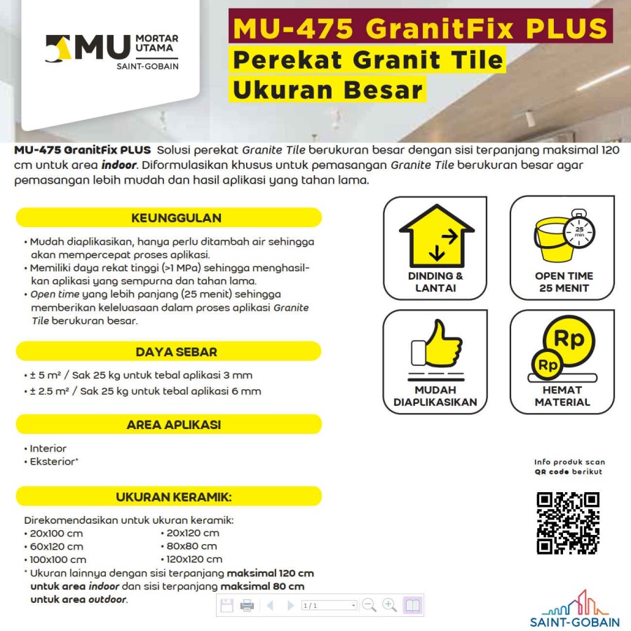 PEREKAT LANTAI  GRANIT MU-475 GRANITFIX PLUS (25KG)