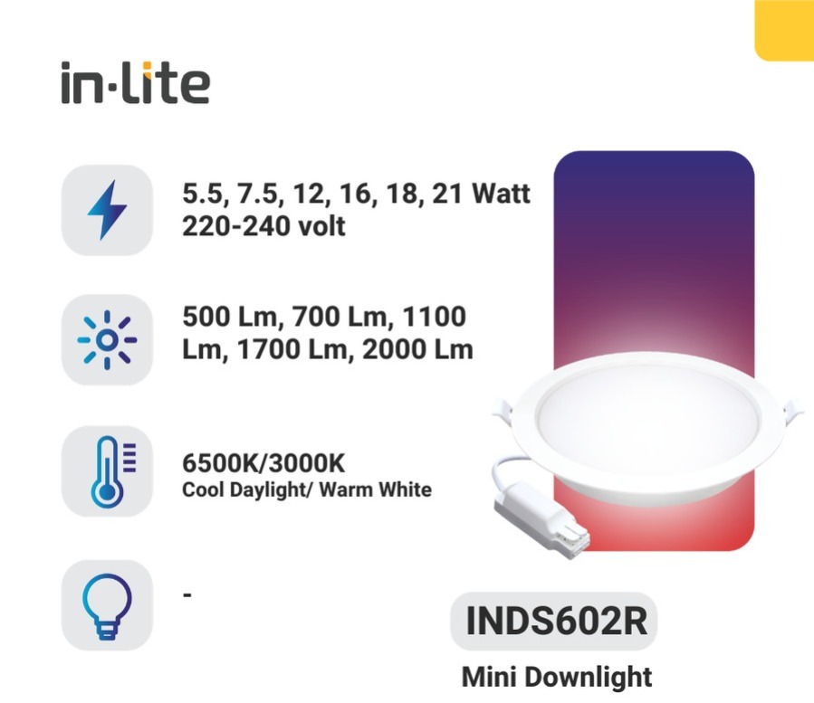 SLIM DOWNLIGHT LED IN-LITE INDS602R - White ( 6500K ) - 7.5 Watt