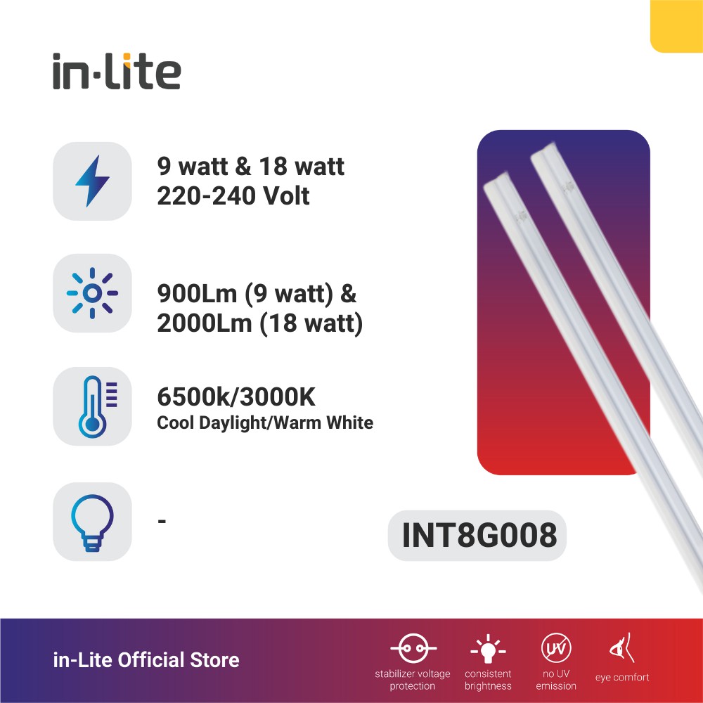 LAMPU TL LED IN-LITE T8 INT8G008 - Putih ( 7000K ) - 9 Watt