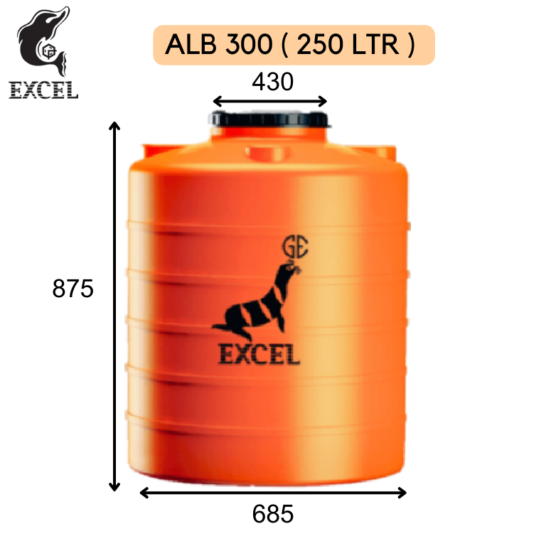 TANGKI AIR PLASTIK EXCEL BLOW ALB ORANGE - ALB 300 (250 liter)