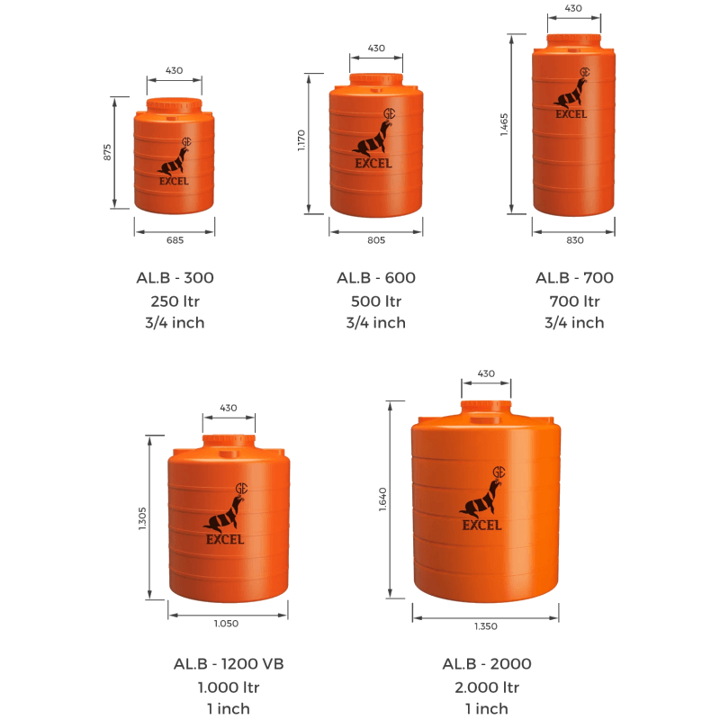 TANGKI AIR PLASTIK EXCEL BLOW ALB ORANGE - ALB 300 (250 liter)